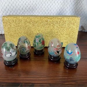 Vintage Asian Reverse Painted Glass Eggs